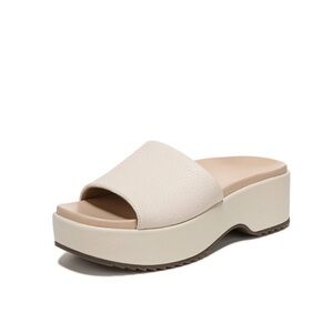 Vionic Trista platform slide sandals in cream tumbled leather size 5